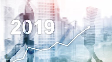 Yeni yıl 2019 mali büyüme grafik üzerinde bulanık iş geçmişi.