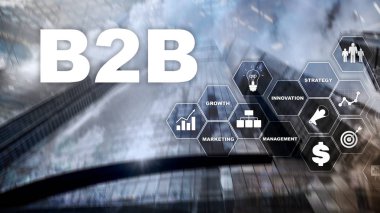 İş iş B2b - teknoloji gelecek için. İş modeli. Mali teknoloji ve iletişim kavramı.