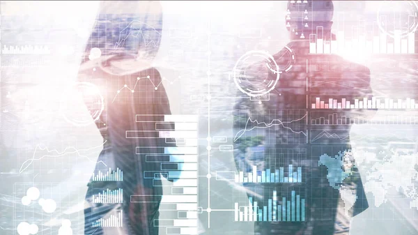 Inteligência empresarial. Diagrama, Gráfico, Stock Trading, Painel de investimento, fundo transparente desfocado . — Fotografia de Stock