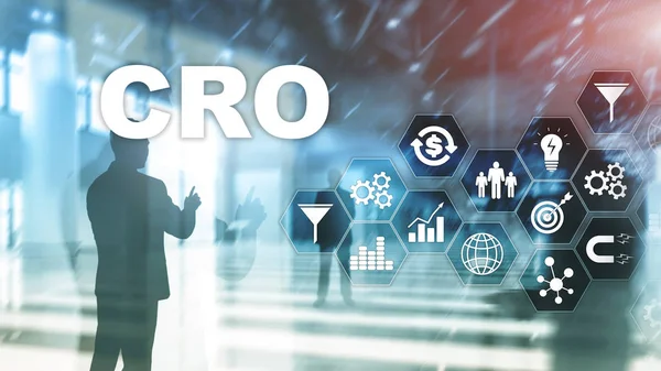 개략적 최적화. CRO Business Technology Finance 컨셉트 on a virtual screen. — 스톡 사진