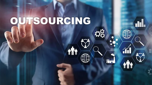 Outsourcing van human resources. Mondiaal concept voor het bedrijfsleven. Freelance Outsource Internationaal Partnerschap — Stockfoto