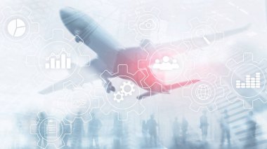 Vites ve simgelerle yapılan iş süreci soyut diyagramı. Çalışma akışı ve otomasyon teknolojisi kavramı