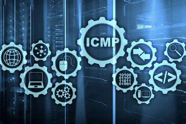ICMP. Internet Control Message Protocol. Network concept. Server room on background.