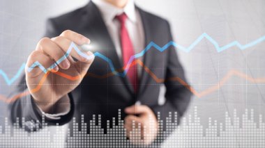 Business Financial Trading Investment konsept grafik sanal ekran çift pozlama