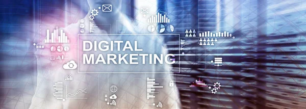 Digital marketing concept on double exposure background. — Stock Photo, Image