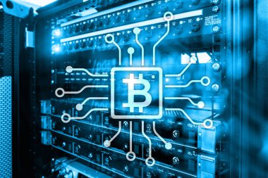 Bitcoin, sunucu Oda zemin üzerine Blockchain kavramı.