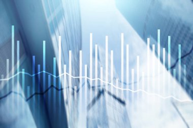 Çift Pozlama ekonomi büyüme diyagram üzerinde arka plan bulanık. İş ve yatırım kavramı.