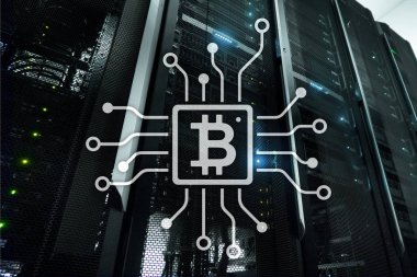 Bitcoin, sunucu Oda zemin üzerine Blockchain kavramı.