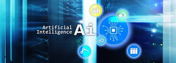 Inteligencia artificial de alta tecnología concepto de tecnologías de negocio. Fondo futurista de la sala de servidores. AI — Foto de Stock