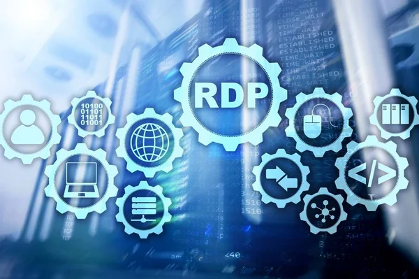 RDP Remote Desktop Protocolの略。ターミナルサービス。サーバーの背景. — ストック写真