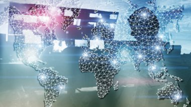 Küresel Dünya Double Exposure ağ. Telekomünikasyon, uluslararası iş Internet ve teknoloji kavramı