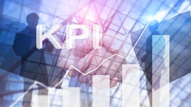 KPI - Anahtar Performans Göstergesi. İş ve teknoloji kavramı. Çoklu maruz kalma, karışık medya. Bulanık arka planda mali konsept.