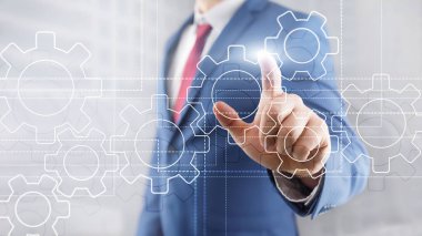 Gears mekanizması, dijital dönüşüm, veri entegrasyonu ve dijital teknoloji kavramı.