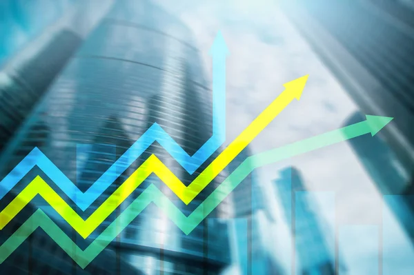 Gráfico flechas de crecimiento financiero. Concepto de inversión y comercio . — Foto de Stock