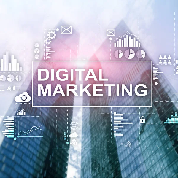 Digital marketing concept on double exposure background. — Stock Photo, Image