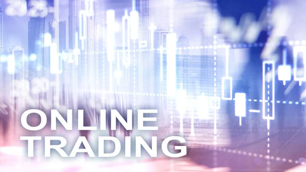 Online, Forex trading, investeringen concept inzake wazig zakelijke centrum achtergrond — Stockfoto