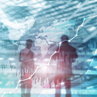 İş arka plan çift pozlama grafik, grafik ve diyagram. Dünya geniş harita ve Global iş ve finansal kavramı ticaret.