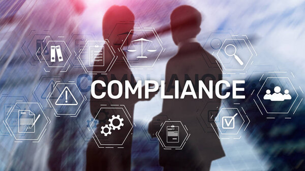 Compliance diagram with icons. Business concept on abstract background.