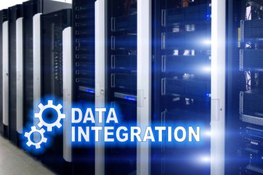 Veri entegrasyon bilgi teknolojisi kavramı sunucu Oda zemin üzerine.