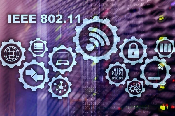 무선 데이터 전송 개념 Ieee 802.11입니다. 서버 배경. — 스톡 사진