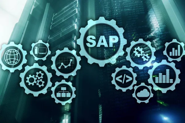 Conceito de automação de software do sistema SAP no data center de tela virtual. — Fotografia de Stock