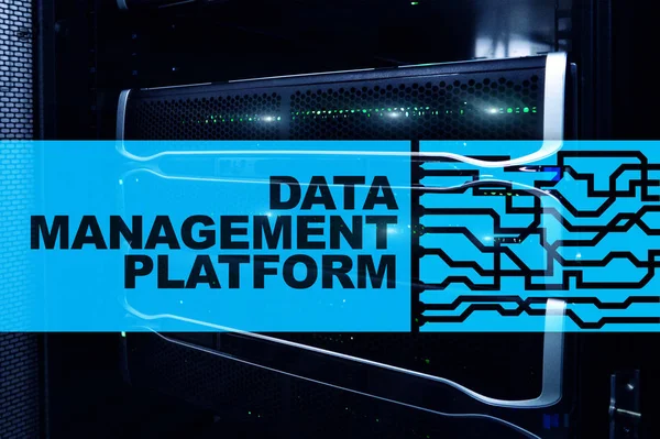 Data management and analysis platform concept on server room background