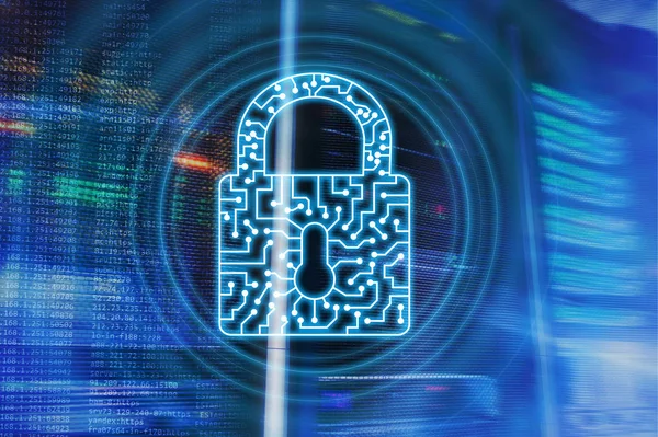 Cyber Security lock ikona internet informacji ochrona danych i koncepcja technologiczna. — Zdjęcie stockowe