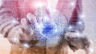 3D dünya hologram, Küre, Www, küresel iş ve telekomünikasyon