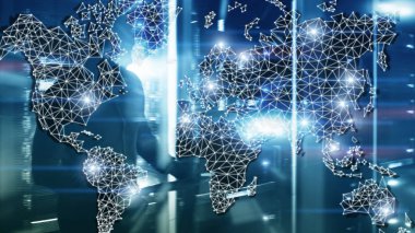 Küresel Dünya Double Exposure ağ. Telekomünikasyon, uluslararası iş Internet ve teknoloji kavramı.
