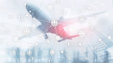 İnsan kaynakları insan kaynakları yönetimi halklar ilişkisi organizasyon yapısı sanal ekran karışık medya pozlama çift. Airlane fütüristik.