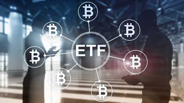 Bitcoin Etf kryptowaluta koncepcja handlu i inwestycji na podwójnej ekspozycji tła — Zdjęcie stockowe
