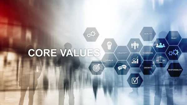 虚拟屏幕上的核心价值观概念。商业和金融解决方案. — 图库照片
