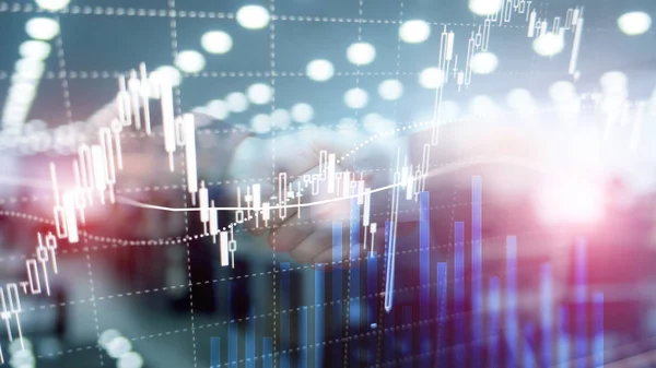 Forex kereskedési, pénzügyi piac, befektetési koncepció üzleti központ háttér. — Stock Fotó