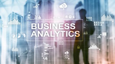 İş analytics kavramı çift pozlama arka plan üzerinde.