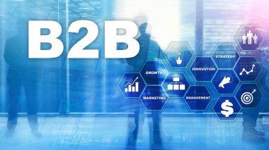 İş iş B2b - teknoloji gelecek için. İş modeli. Mali teknoloji ve iletişim kavramı