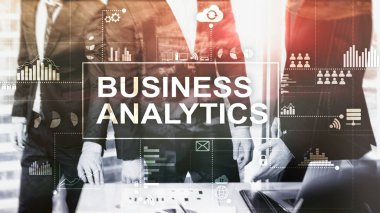 İş analytics kavramı çift pozlama arka plan üzerinde.
