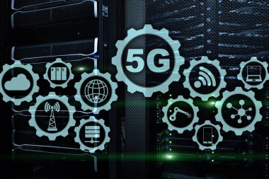 5G Ağ, 5G İnternet Bağlantısı Konsepti dijital arkaplanda. Akıllı iletişim ağı kavramı