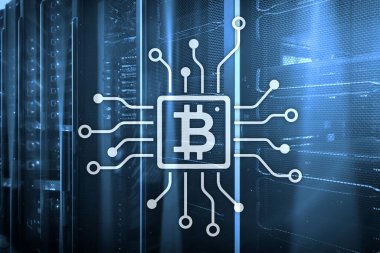 Bitcoin, sunucu Oda zemin üzerine Blockchain kavramı.