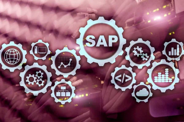 Concepto de automatización de software de sistema SAP en el centro de datos de pantalla virtual. — Foto de Stock