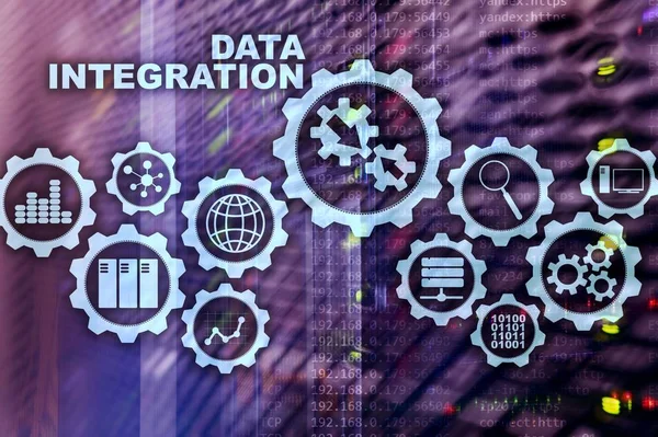 Integración de datos Business Information Technology Concept en el fondo de la sala de servidores . —  Fotos de Stock