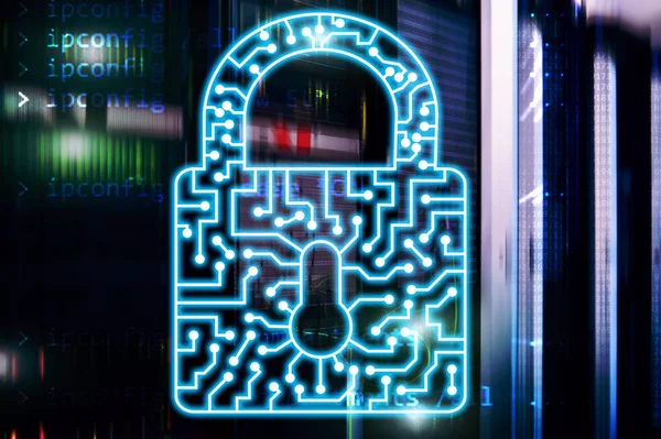 Εικονίδιο κλειδαριάς ασφάλειας στον κυβερνοχώρο πληροφορίες προστασίας δεδομένων στο διαδίκτυο και την τεχνολογία έννοια. — Φωτογραφία Αρχείου