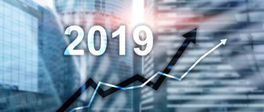Yeni yıl 2019 mali büyüme grafik üzerinde bulanık iş geçmişi.