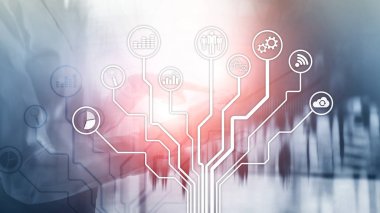 İş uygulamaları simgeleri arka plan bulanık. Finans ve ticaret. Internet teknoloji kavramı.