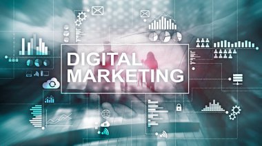 Çift Pozlama arka plan üzerinde dijital pazarlama kavramı.