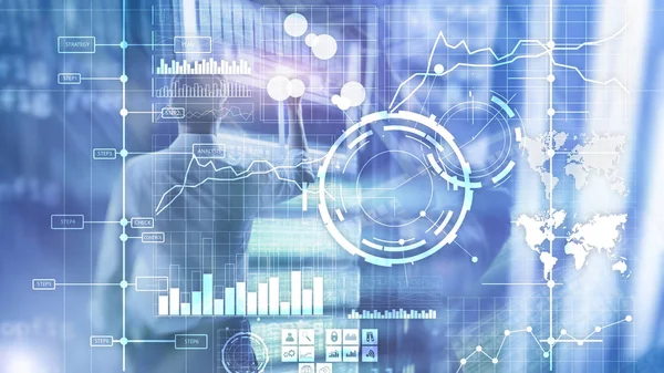 Inteligência de negócios BI indicador de desempenho chave KPI Painel de análise transparente fundo embaçado. — Fotografia de Stock