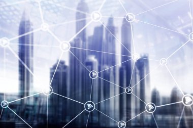 WiFi ağ bulanık iş merkezi zemin üzerine.