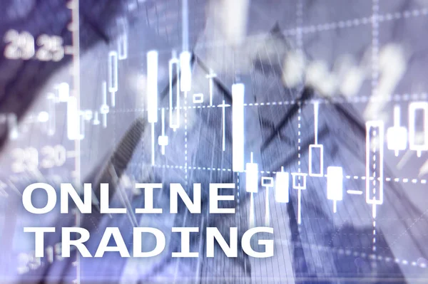 Online συναλλαγών, Forex, επενδυτική ιδέα σχετικά με φόντο θολή επιχειρηματικό κέντρο. — Φωτογραφία Αρχείου