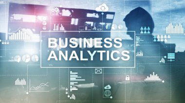 İş analytics kavramı çift pozlama arka plan üzerinde.