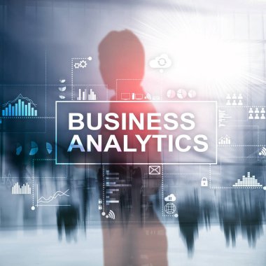 İş analytics kavramı çift pozlama arka plan üzerinde.