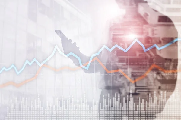 Business Financial Trading Concetto Investimento Grafico Schermo Virtuale Doppia Esposizione — Foto Stock